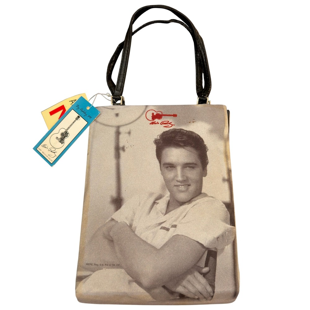 Vintage Elvis Presley By Ashley M Canvas Tote Bag Purse Portrait Black White NWT
